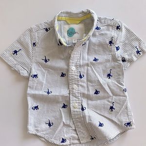 Mini Boden Boys Button Down Embroidered Collared Shirt Monkey 🙊 + Banana 🍌